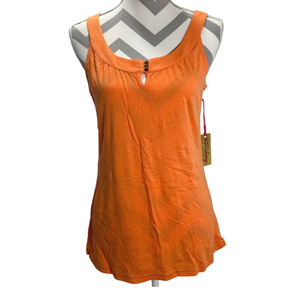 P.J. Salvage Women's Orange Tank Top Sleeveless Casual‎ Button Keyhole Large